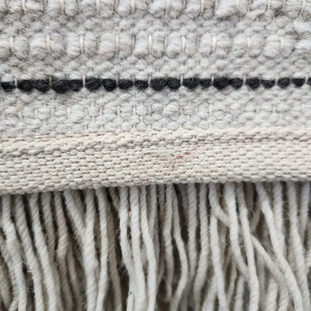Macrame Woven Blue Cream Wall Hanging 15x24 Wool Tapestry Boho Made in India